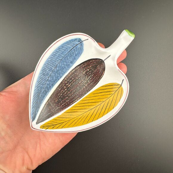 STIG LINBERG Small Faience Leaf Bowl Gustavsberg Studio Sweden MCM 50's Vintage - Picture 9 of 10